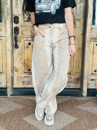 Dara Deer Print Relaxed Barrel Jeans