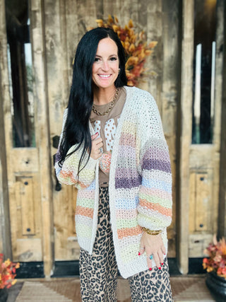Rae Rainbow Chunky Cardigan-Pale