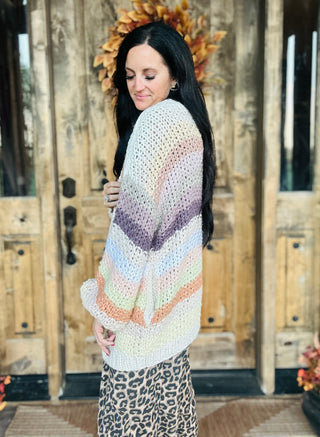 Rae Rainbow Chunky Cardigan-Pale