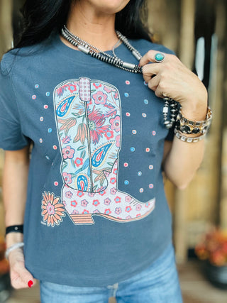 XOXO Cottage Garden Boot Graphic Tee-Graphic Tees-XOXO ART & Co-Motis & Co Boutique, Women's Fashion Boutique in Carthage, Missouri