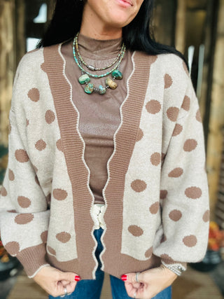 Fallon Scallop Polka Dot Cardigan-Cardigans-Lovlov-Motis & Co Boutique, Women's Fashion Boutique in Carthage, Missouri
