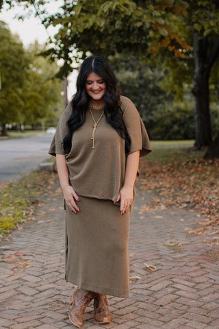 Flowy Poncho Style Top Maxi Dress Set in Olive - Eva, Small Flowy Poncho Style Top Maxi Dress Set in Olive - Eva, Small
