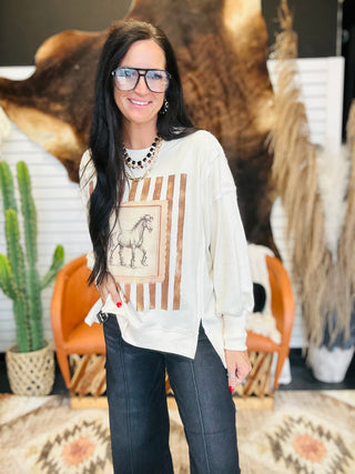 Nellie Vintage Horse Graphic Sweatshirt-graphic Sweatshirt-Lovlov-Motis & Co Boutique, Women's Fashion Boutique in Carthage, Missouri