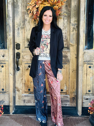 Kyler Mixed Western Zebra Print Wide Leg Pants
