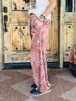 Kyler Mixed Western Zebra Print Wide Leg Pants