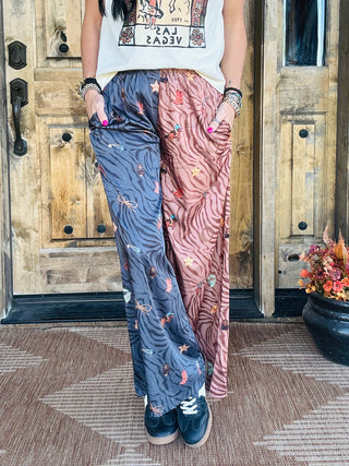 Kyler Mixed Western Zebra Print Wide Leg Pants