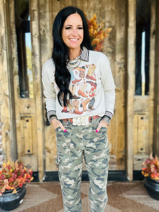 XOXO Cabin Cowboy Boots Sweatshirt-graphic Sweatshirt-XOXO ART & Co-Motis & Co Boutique, Women's Fashion Boutique in Carthage, Missouri