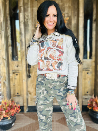 XOXO Cabin Cowboy Boots Sweatshirt-graphic Sweatshirt-XOXO ART & Co-Motis & Co Boutique, Women's Fashion Boutique in Carthage, Missouri
