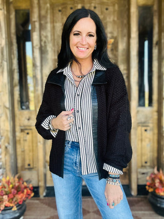Harper Scallop Trim Striped Blouse Black
