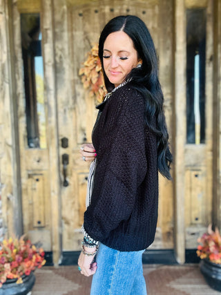 Knit Gold Wild Black Cardigan-Cardigans-2 Fly-Motis & Co Boutique, Women's Fashion Boutique in Carthage, Missouri