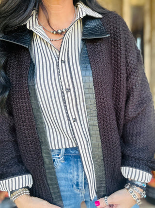Knit Gold Wild Black Cardigan-Cardigans-2 Fly-Motis & Co Boutique, Women's Fashion Boutique in Carthage, Missouri