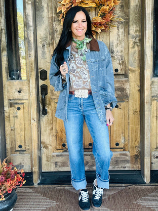 Harlow Denim Corduroy Collar Barn Jacket-Jackets-blu pepper-Motis & Co Boutique, Women's Fashion Boutique in Carthage, Missouri