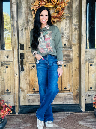 XOXO Vintage Western Quilt Sweatshirt-graphic Sweatshirt-XOXO ART & Co-Motis & Co Boutique, Women's Fashion Boutique in Carthage, Missouri