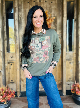 XOXO Vintage Western Quilt Sweatshirt-graphic Sweatshirt-XOXO ART & Co-Motis & Co Boutique, Women's Fashion Boutique in Carthage, Missouri