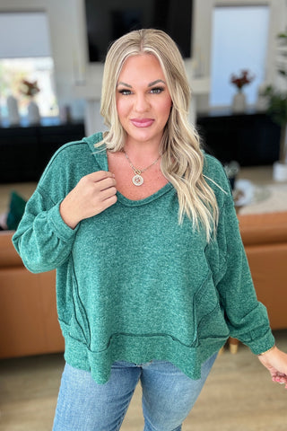 Leave It To Chance Hooded Scoop Neck Pullover in Dark Green-Tops-Ave Shops-Motis & Co Boutique, Women's Fashion Boutique in Carthage, Missouri