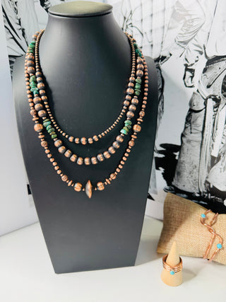 Montana Copper Pearl and Turquoise Necklace-Necklace-Turquoise Heaven-Motis & Co Boutique, Women's Fashion Boutique in Carthage, Missouri