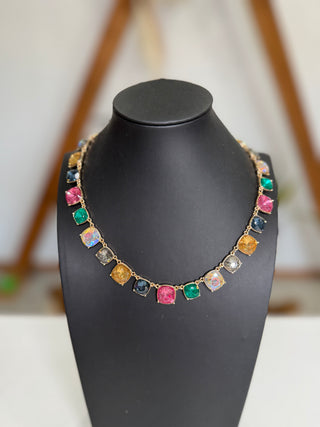 Delta Multicolored Square Crystal Necklace-Necklace-What's Hot-Motis & Co Boutique, Women's Fashion Boutique in Carthage, Missouri