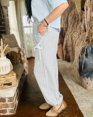Beau Blue Striped Woven Jogger Pants