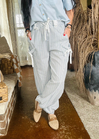 Beau Blue Striped Woven Jogger Pants