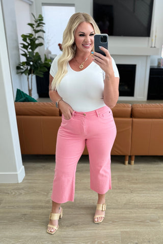 Lisa High Rise Control Top Wide Leg Crop Jeans in Pink-Jeans-Ave-Motis & Co Boutique, Women's Fashion Boutique in Carthage, Missouri