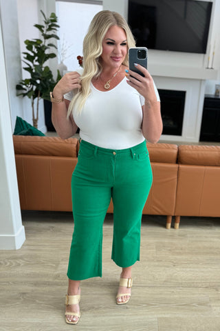 Lisa High Rise Control Top Wide Leg Crop Jeans in Kelly Green-Jeans-Ave-Motis & Co Boutique, Women's Fashion Boutique in Carthage, Missouri