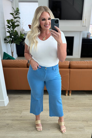 Lisa High Rise Control Top Wide Leg Crop Jeans in Sky Blue-Jeans-Ave-Motis & Co Boutique, Women's Fashion Boutique in Carthage, Missouri