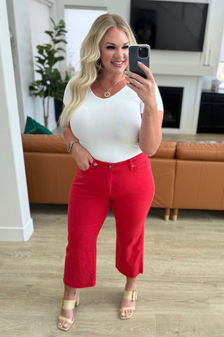 Lisa High Rise Control Top Wide Leg Crop Jeans in Red-Jeans-Ave Shops-Motis & Co Boutique, Women's Fashion Boutique in Carthage, Missouri