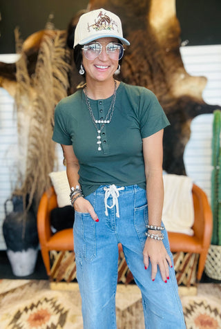 Yoakum Western Ribbed Basic Tee-Short Sleeves-2 Fly-Motis & Co Boutique, Women's Fashion Boutique in Carthage, Missouri