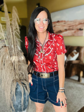 Bety Boot Print Pearl Snap Blouse