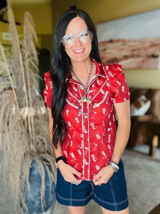 Bety Boot Print Pearl Snap Blouse