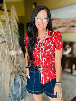 Bety Boot Print Pearl Snap Blouse