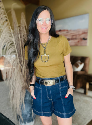 Yoakum Western Ribbed Basic Tee-Short Sleeves-2 Fly-Motis & Co Boutique, Women's Fashion Boutique in Carthage, Missouri