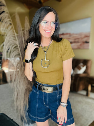 Yoakum Western Ribbed Basic Tee-Short Sleeves-2 Fly-Motis & Co Boutique, Women's Fashion Boutique in Carthage, Missouri