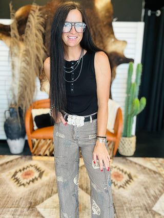 Chatty Cowboy Print Brown Jeans