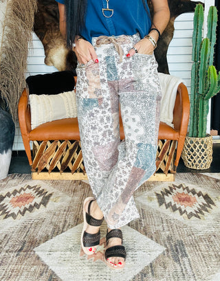 Beau Boho Patchwork Barrel Jeans-Jeans-Risen-Motis & Co Boutique, Women's Fashion Boutique in Carthage, Missouri