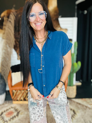 Micky Mineral Wash Button Up Blouse-Short Sleeves-HYFVE-Motis & Co Boutique, Women's Fashion Boutique in Carthage, Missouri
