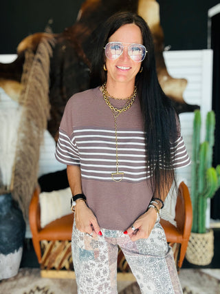 Emily Cloud Knit Striped Top-Short Sleeves-Tres Bien-Motis & Co Boutique, Women's Fashion Boutique in Carthage, Missouri