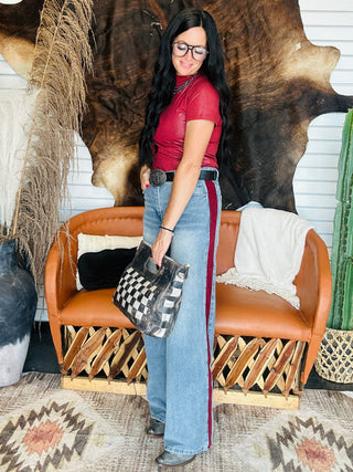 Out Of Line Wine Side Stripe Jeans