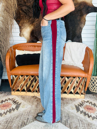Out Of Line Wine Side Stripe Jeans