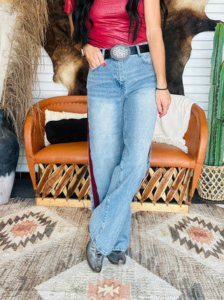 Out Of Line Wine Side Stripe Jeans