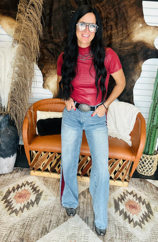 Out Of Line Wine Side Stripe Jeans