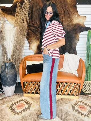Stella Maroon Striped Half Sleeve Top