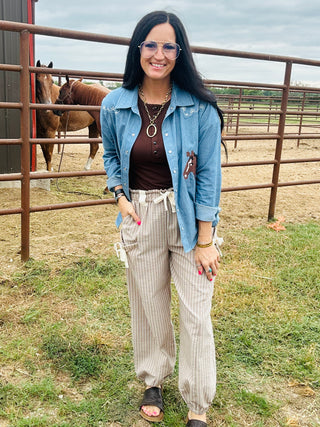 Beau Striped Woven Jogger Pants-Pants-Very J-Motis & Co Boutique, Women's Fashion Boutique in Carthage, Missouri