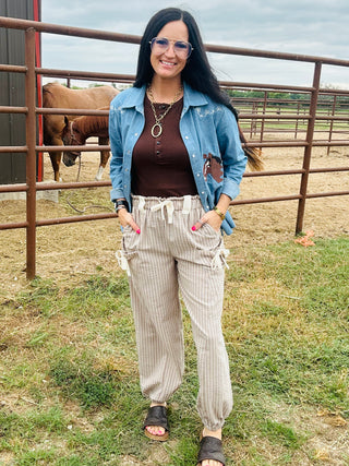 Beau Striped Woven Jogger Pants-Pants-Very J-Motis & Co Boutique, Women's Fashion Boutique in Carthage, Missouri