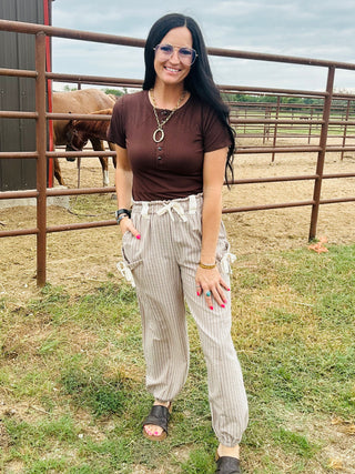Beau Striped Woven Jogger Pants-Pants-Very J-Motis & Co Boutique, Women's Fashion Boutique in Carthage, Missouri