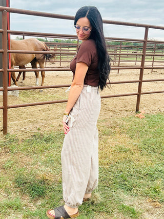 Beau Striped Woven Jogger Pants-Pants-Very J-Motis & Co Boutique, Women's Fashion Boutique in Carthage, Missouri