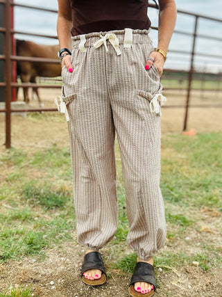 Beau Striped Woven Jogger Pants-Pants-Very J-Motis & Co Boutique, Women's Fashion Boutique in Carthage, Missouri
