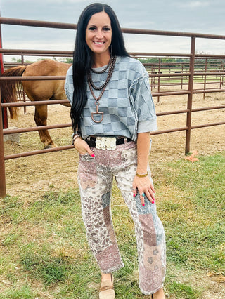 Dana Denim Patchwork Top-Short Sleeves-BiBi-Motis & Co Boutique, Women's Fashion Boutique in Carthage, Missouri