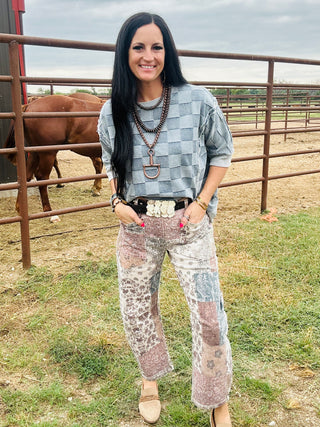Dana Denim Patchwork Top-Short Sleeves-BiBi-Motis & Co Boutique, Women's Fashion Boutique in Carthage, Missouri