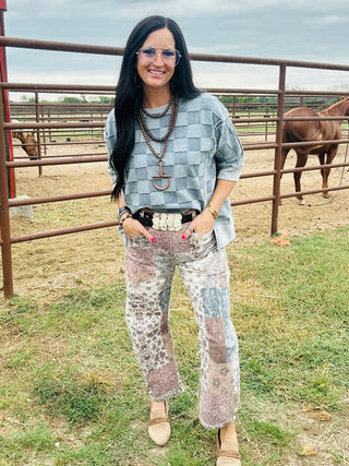 Dana Denim Patchwork Top-Short Sleeves-BiBi-Motis & Co Boutique, Women's Fashion Boutique in Carthage, Missouri